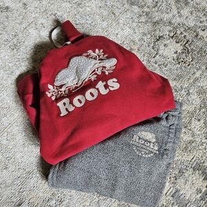 Roots Red Hoodie and Gray Sweatpant Set
